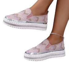 Schicke Damen-Slip-On-Sneaker Slipper mit Strassbesatz Glitzer Plateau Gr. 37,5