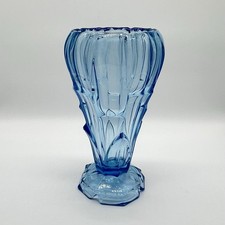 Antike Art Deco Glas Vase • Pressglas • Blau • 1930er 1940er • geometrisch