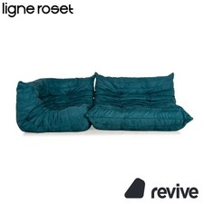 ligne roset Togo Stoff Sofa Garnitur Blau Zweisitzer Sessel Couch Neubezug