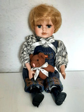 Vintage Porzellanpuppe Junge mit Teddy 30 cm Künstler-Puppe Sammler