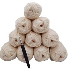 Häkelgarn  Mützenwolle Strickgarn 10x50gr + Häkelnadel 6,0mm Farbe cremeweiss