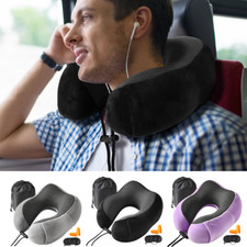 1/2x Nackenkissen SET inkl. Ohrstöpsel und Schlafmaske Memoryschaum Reisekissen 