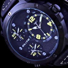 Elite XXL Monster Watch Herren Armband Uhr Schwarz Gelb Tri Dual Triple Timer 5