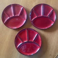 FONDUETELLER 3 Stk. TELLER RACLETTE ANTIPASTI KERAMIK 70ER JAHRE Rot