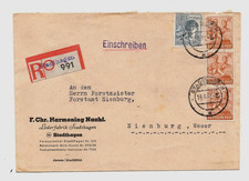 ZONE 1947 EINSCHREIBEBRIEF STADTHAGEN LEDERFABRIK HARMENING n. NIENBURG FORSTAMT