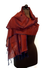 Schal Seidentuch Silk Braun- Blau Camouflage  changierend Handarbeit-Indien