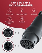 EV Ladekabel Adapter 32A Typ 1 Male auf Typ 2 Female Elektrofahrzeug Ladegerät