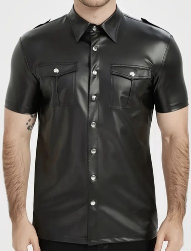 Herren kunstleder hemd - kunstleder,