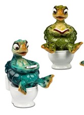 Formano Schildkröte "Harry auf Toilette" Figur Kunststein 11 cm Blau Grün Deko