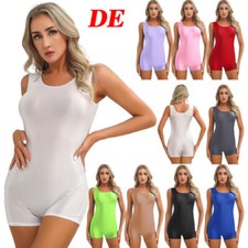 DE Damen Glossy Body Top Ärmellose Sportbody Einteiler Bodysuit Overall Jumpsuit