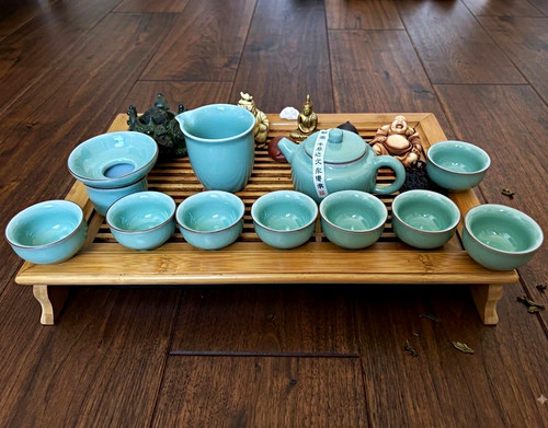 Grünes keramik teeservice set - grünes, teeservice-set