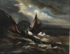 Ölgemälde Segelschiff Sturm