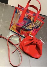 Damen Handtasche aus Durchsichtigen Lackleder mit Beutel , rot / glänzend