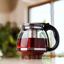 2L Glasteekanne mit Siebaufsatz Hitzebeständig herausnehmbaren Edelstahl Filter