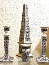 Versace Marqueterie Set: Obelisk, 2 Kerzenhalter & Vase / neuwertig