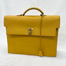 HERMES Kelly Depeche 38 Aktentasche Businesstasche Leder Gelb Cadena Authentic