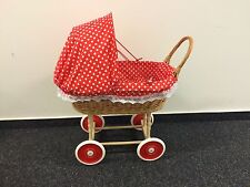 RATTAN KORB NOSTALGIE KINDER PUPPENWAGEN SPIELZEUG Holz Weide inkl.Decke Kissen