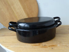 V2661 Alter emaille Bräter - BRATREINE - Bratenpfanne - Email - schwarz