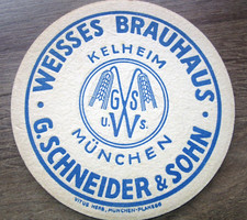 alter Bierdeckel Weisses Brauhaus, Kelheim, München, Schneider & Sohn, einseitig