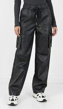 Vegane Cargo Lederhose Jogger weites Bein Zugband schwarz Waschung 36 38 40