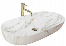 Waschbecken 80 cm Keramik Aufsatzwaschbecken Marmor Stein Oval Waschhale