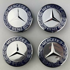 4x 75mm Mercedes-Benz Nabenkappe Nabendeckel Felgendeckel Radkappen Marine/Chrom