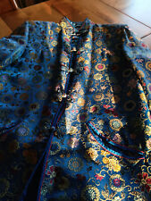 Seidenblazer Damen, mittelblau, florale Stickerei, Größe 36/38