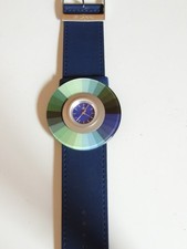 Deja vu Uhr mit Lederband und Scheibe  in blau