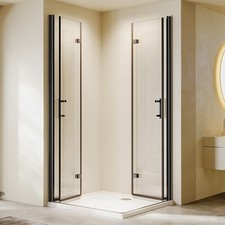Faltbar Duschkabine Eckeinstieg 180° Falttür Schwarz Duschabtrennung Duschwand