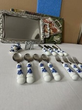 Vintage Berendsohn Besteck Porzellangriff  Rose 12 teile +salz Pfeffer WMF Table