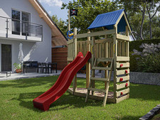 Spielturm Stelzenhaus Spielhaus Garten Outgarden mit Rutsche rot Kletterwand