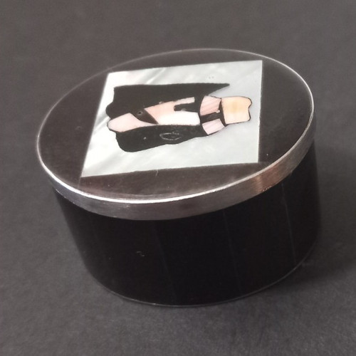 Perlmutt-Metall-Pillendose