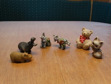 6 kl. Keramik Figuren Tiere Nielpferd Teddy Esel Katze Konvolut Sammler Deko -M