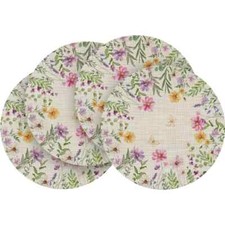 TOP FRÜHLING -  SOMMER - 4 runde Tischsets -Platzsets  Leinengemisch--Blumen