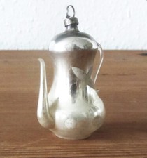 Uralte Christbaumkugel KAFFEEKANNE 6,5 cm Glas silber - original aus Böhmen 1900