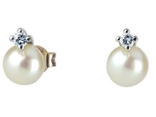 585 Gelb Gold Weißgold Akoya Perle 0,10 ct Brillant Damen Ohrringe Ohrstecker!