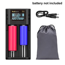 2 Slots LCD Akku Ladegerät USB Charger für 18650 21700 26650 Lithium Batterie