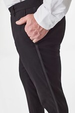 Herren schwarze Smoking Hose mit Satinband taillierter Schnitt flach vorne Kleid