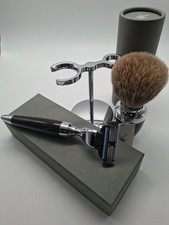 MÜHLE Rasierset STYLO 3-tlg. , feiner Dachshaar Pinsel, Mach 3(R) Griffm. Black