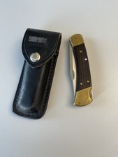 Alte Buck Folding Hunter 110, Taschenmesser,  Holzgriff, Leder Messersche Top