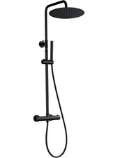 JOHO Thermostat Duschset Duschsystem mit XXL Regenduschkopf 30 cm Schwarz Rund