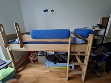 kinderbett paidi 90×200, Komplett Bett Mit Rutsche, Vorhang,Zelt-Dach,Eiche,