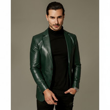Herren Grün Leder Blazer 100%