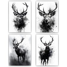 4er Set Hirsch Wandbilder