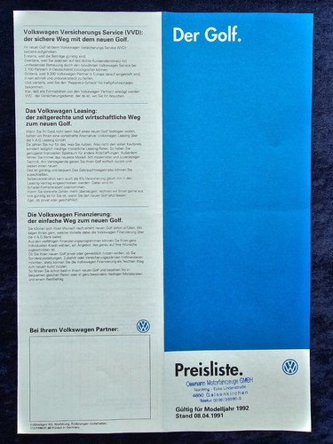 Golf preisliste 4 1991 - 2, 4.1991