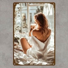 Blechschild Frau mit Kaffee