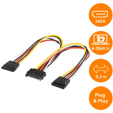 SATA Strom Y-Adapter 1 zu 2x S-ATA Stecker 2 Fach PC Stromkabel verteiler 20cm