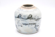 Antiker Vorratstopf Ingwer Topf 19. Jhd. hellblau Handarbeit China H 15 cm