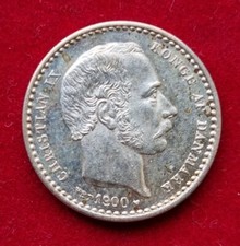1900 Danmark 25 Öre / Øre Silber Christian IX Dänemark Denmark silver