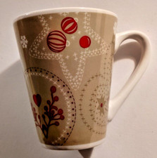 Weihnachten Tasse - Sterne, Kugeln, Elche - rot, beige + Motiv - Keramik - Tasse